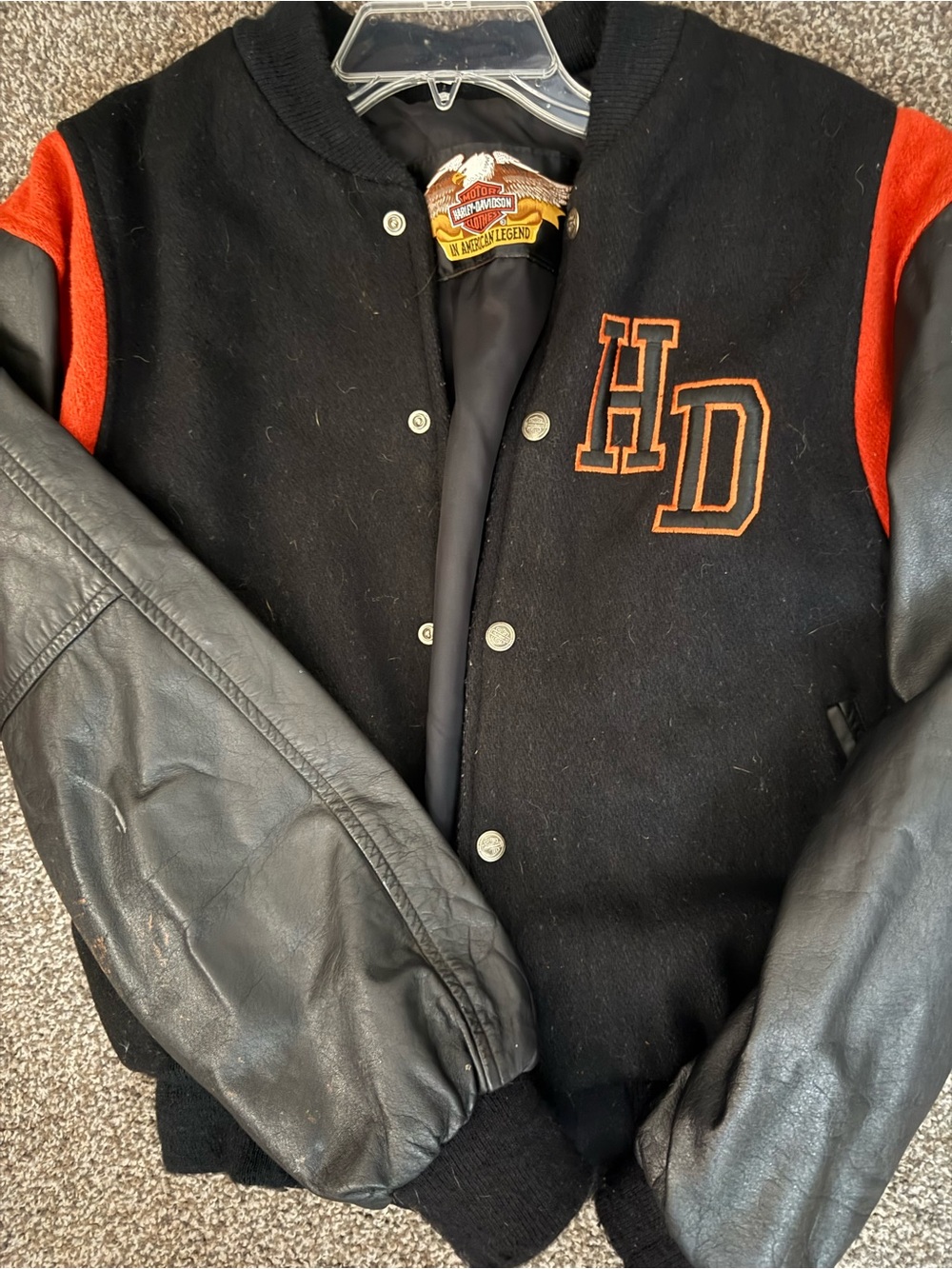 Harley-Davidson Black Jacket with Orange Trim and Leather Sleeves